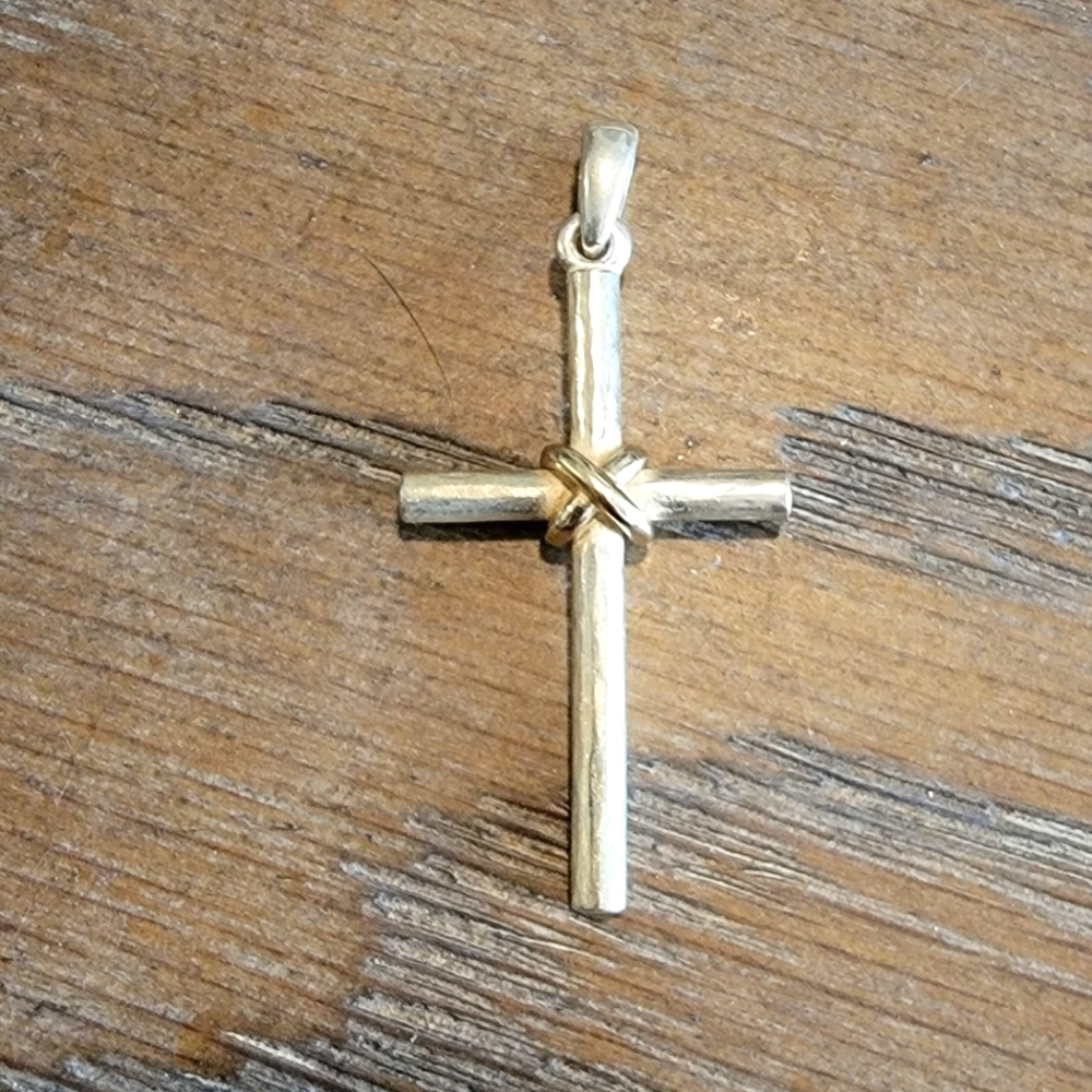 James Avery forged Cross pendant with Gold wrap. 1 3/4" x 1".
